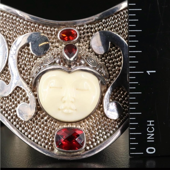SAJEN CUFF SILVER FACES GODDESS BRACELET BONE GARNET, CITRINE - Picture 5 of 9